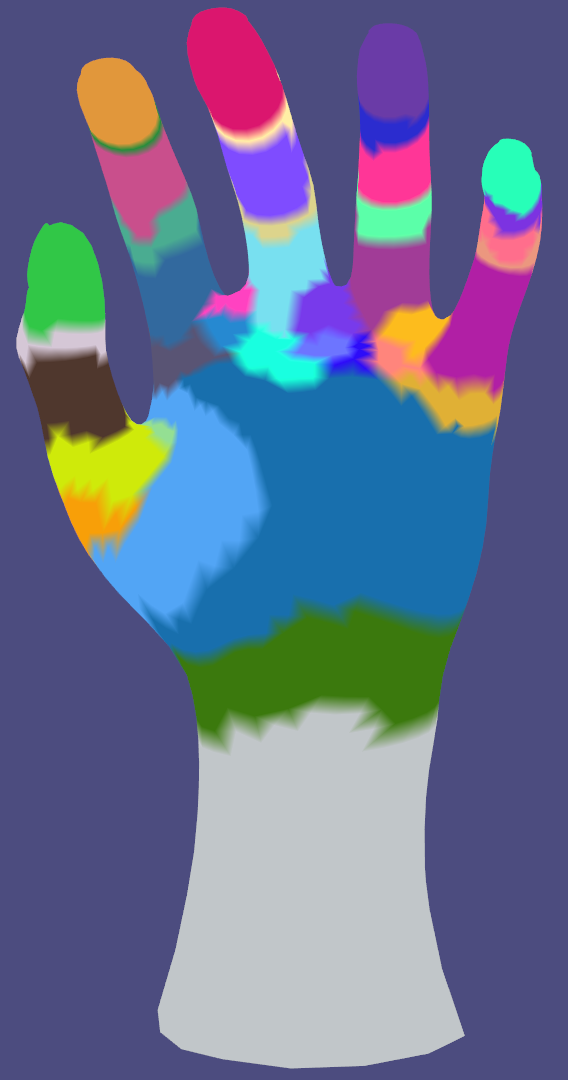 Figure 3. 0.11 threshold value also generates good clusters for the palm. This model has 40 clusters for 0.11 value.