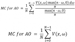 Figure-5: Final MC for AO. After simplifying the f(x) with pdf(x), the estimator turns into picking directions, and tracing them for visibility.